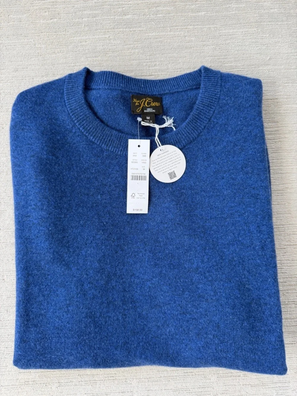 J.Crew 100% Cashmere Crewneck Sweater Navy Men’s M Classic Knit Underarm Repair